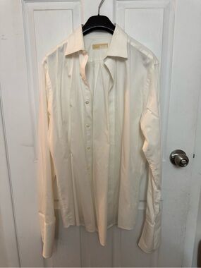 Michael Kors Men's Ivory Pleated Long-Sleeve Dress Shirt